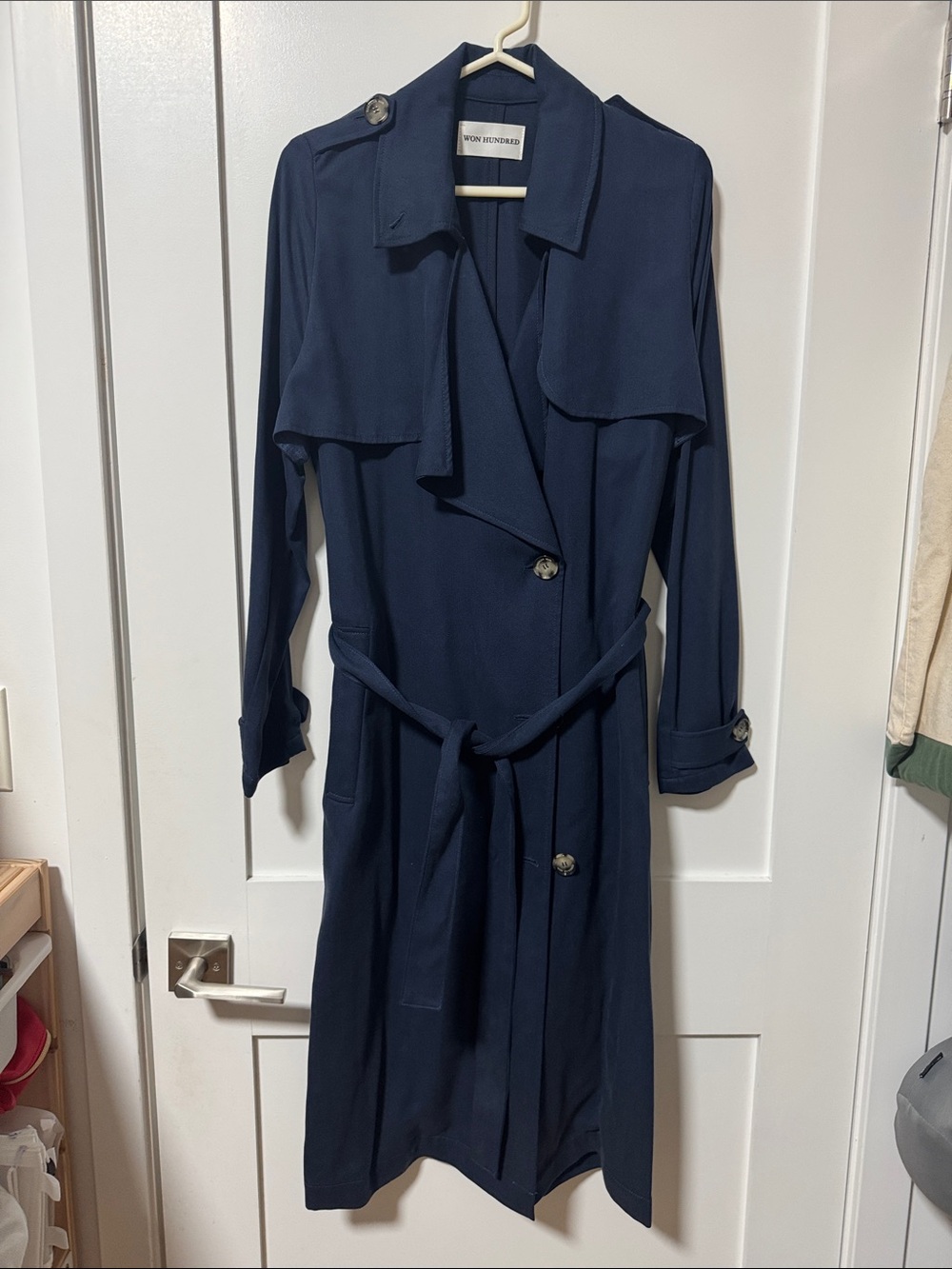 Woven Trench Coat - Navy